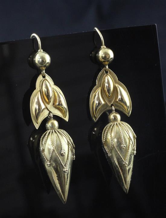 A pair of gold drop earrings, 1.75in.
